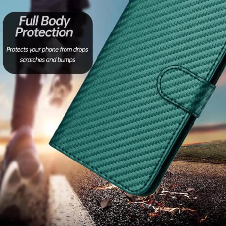 Чехол-книжка Carbon Fiber Texture на Xiaomi Poco F7 - зеленый