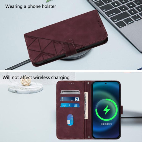 Чехол-книжка Crossbody 3D Embossed Flip Leather на Xiaomi Poco M7 Pro 5G - винно-красный