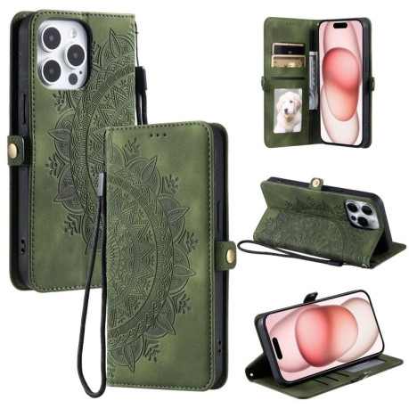 Чехол-книжка Totem Embossed Magnetic Leather для iPhone 16 Pro Max - зеленый