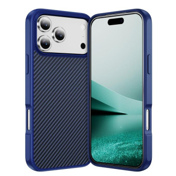 Ударозахисний чохол Carbon Fiber Texture Skin-feel Acrylic на iPhone 17 Pro Max - синій