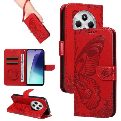 Чехол-книжка Swallowtail Butterfly Embossed Leather для Xiaomi Redmi 14C 4G/Poco C75/Redmi A4 5G - красный