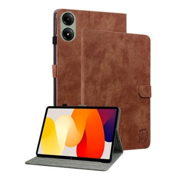Чехол-книжка Embossed Tiger Pattern Leather для Xiaomi Redmi Pad 2 / Xiaomi Redmi Pad SE 11 2025 - коричневый