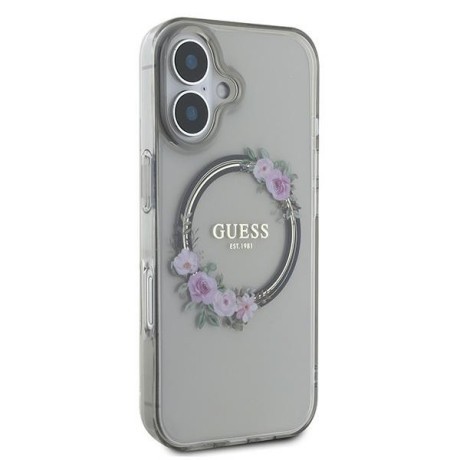 Оригінальний чохол Guess IML Flowers Wreath MagSafe для iPhone 16 - black