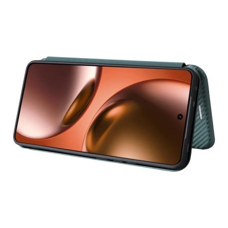 Чехол-книжка Carbon Fiber Texture на Realme GT 7 - зеленый