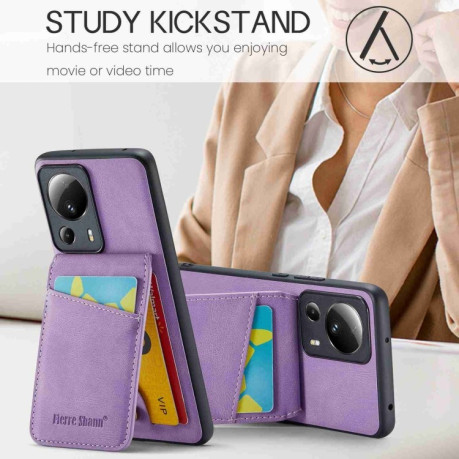 Противоударный чехол Fierre Shann Crazy Horse Card Holder для Xiaomi 13 Lite - фиолетовый