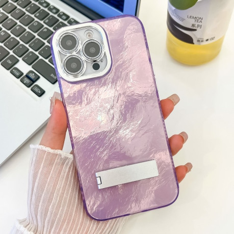 Противоударный чехол Plating Glitter Texture TPU with Lens Film для iPhone 16 Pro - Purple Tinfoil Texture