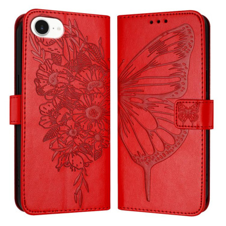 Чехол-книжка Embossed Butterfly для iPhone 16e - красный