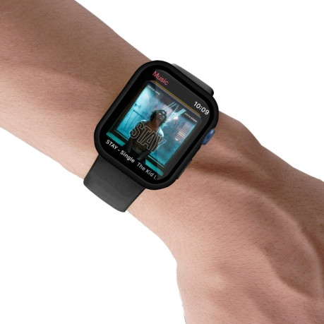 Протиударна накладка із захисним склом Electroplating Matte для Apple Watch Series 8/7 41mm - чорна