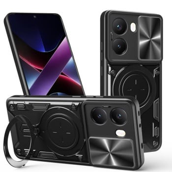 Чохол із шторкою камери CD фактурою та підставкою на Xiaomi Poco X7 Pro 5G Global - чорний