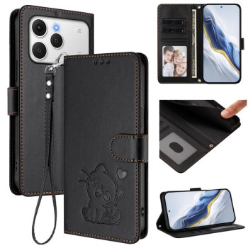 Чехол-книжка Escase с рельефным котом и ремешком на Tecno Spark 40 4G — чёрный