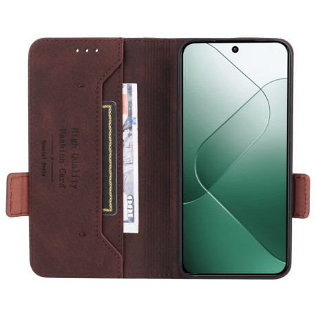 Чохол-книжка Magnetic Clasp Flip для Xiaomi 14 - коричневий