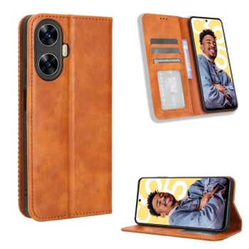 Чохол-книжка Magnetic Buckle Retro Crazy Horse Texture для Realme C55 4G - коричневий