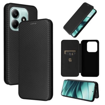 Чехол-книжка Carbon Fiber Texture на Xiaomi  Redmi Note 14 5G/Poco M7 Pro 5G - черный
