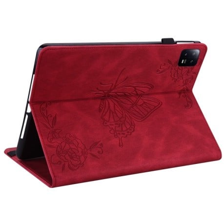 Чехол-книжка Butterfly Flower Embossed Leather для Xiaomi Pad 6 / Pad 6 Pro - красный
