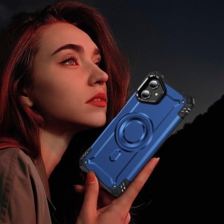 Противоударный чехол MagSafe Lens Holder PC Hybrid TPU для Samsung Galaxy A06 - синий