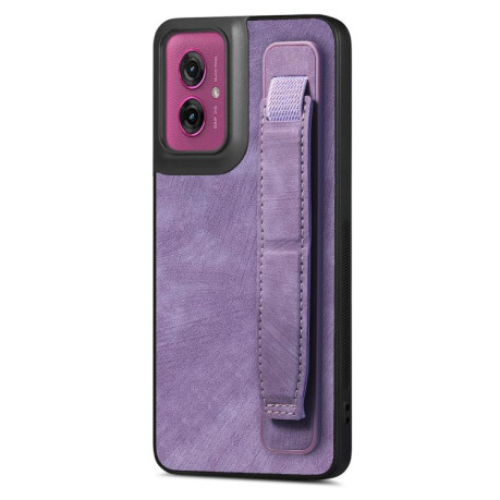 Противоударный чехол Retro Wristband Holder Leather Back для Motorola Moto G55 - фиолетовый