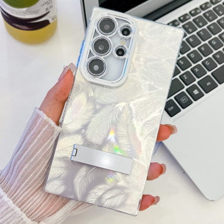 Протиударний чохол Plating Glitter Texture TPU with Lens Film для Samsung Galaxy S25 Ultra 5G - White Feathers