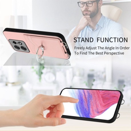 Противоударный чехол R20 Ring Card Holder для Motorola Edge 50 Pro 5G - розовый