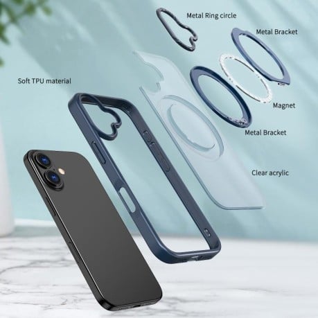 Чохол kalebol з MagSafe та підставкою 360 Metal Ring Holder на iPhone 17 - синій