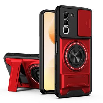 Противоударный чехол Lens Sliding Window Multifunctional Magnetic Shockproof со шторкой камеры на Infinix Hot 70 4G — красный