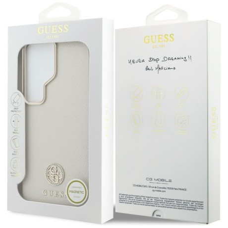 Чехол Guess Rhinestone Round Logo с MagSafe на Samsung Galaxy S26 Ultra — бежевый