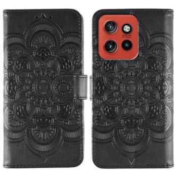 Чехол-книжка Sun Mandala Embossing Pattern на Motorola Edge 60 Neo 5G — чёрный