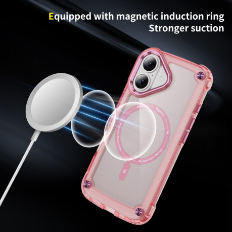 Протиударний чохол Skin Feel TPU + PC MagSafe Magnetic для iPhone 16 Plus - прозоро-рожевий