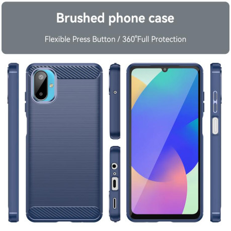 Противоударный чехол Brushed Texture Carbon Fiber на Samsung Galaxy M06 5G - синий