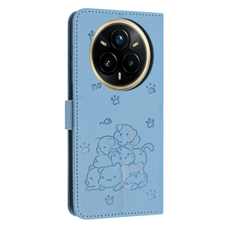 Чохол-книжка Embossed Kitten Phone Leather для Realme 14 Pro+ - синій