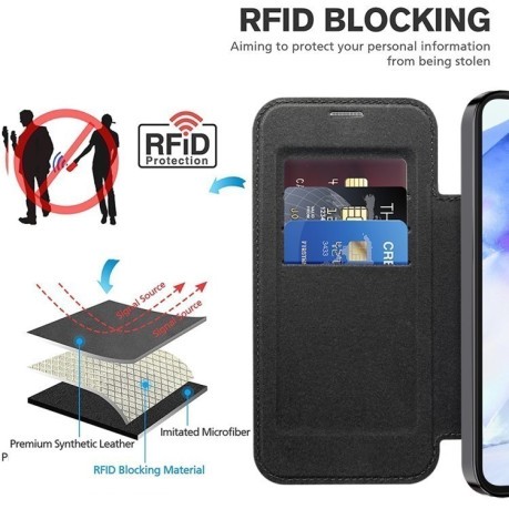 Ударозахисний чохол MagSafe Magnetic RFID Anti-theft Leather для Samsung Galaxy A55 5G - чорний