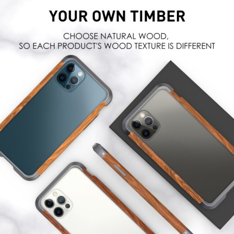 Противоударный бампер R-JUST Metal + Wood Frame на iPhone 12 Pro Max