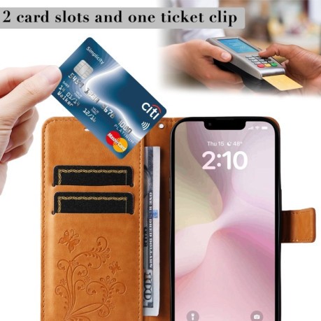 Чехол-книжка Embossed Butterfly для iPhone 16e - желтый