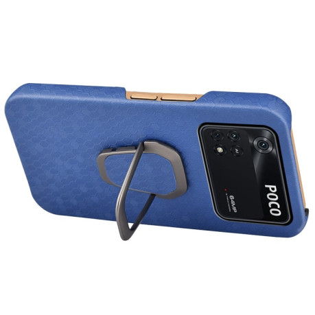 Противоударный чехол Honeycomb Ring Holder для Xiaomi Poco M4 Pro 4G - синий