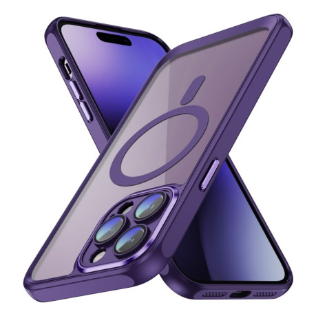 Противоударный чехол Frosted Lens MagSafe для iPhone 15 Pro Max - фиолетовый