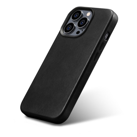 Кожаный чехол iCarer Leather Oil Wax (MagSafe) для iPhone 14 Pro Max - черный