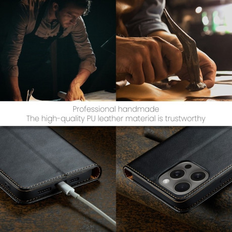 Кожаный чехол-книжка Fierre Shann Genuine leather для iPhone 16 Pro Max - черный