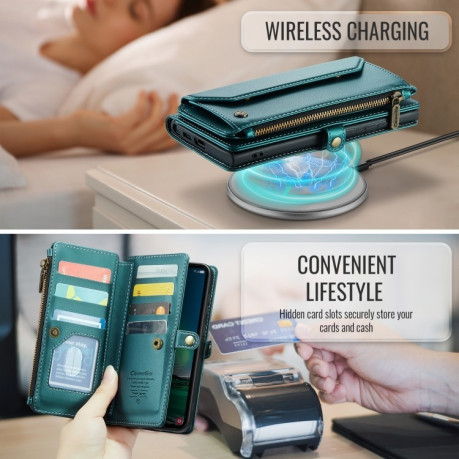 Чехол-книжка CaseMe C36 Card Slots Zipper Wallet RFID Anti-theft Leather для Samsung Galaxy S24 FE 5G - синий