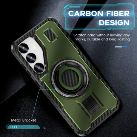 Протиударний чохол Ring Holder Carbon Fiber PC Hybrid TPU для Samsung Galaxy S24 FE 5G - зелений