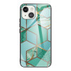 Противоударный стеклянный чехол Marble Pattern Glass на iPhone 14/13 - Rhombus Green
