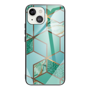 Противоударный стеклянный чехол Marble Pattern Glass на iPhone 14/13 - Rhombus Green