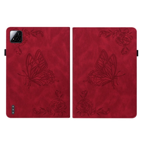 Чехол-книжка Butterfly Flower Embossed Leather на Xiaomi Pad 7 / Pad 7 Pro - красный