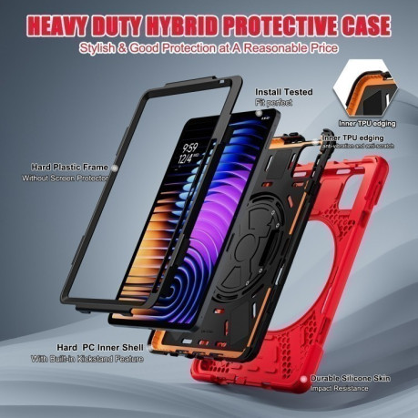 Чехол Rotatable Holder Silicone Hybrid PC для Xiaomi Pad 7 / 7 Pro - красный