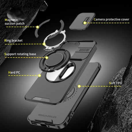 Противоударный чехол Sliding Camshield Ring Holder для OPPO Reno13 5G Global - синий
