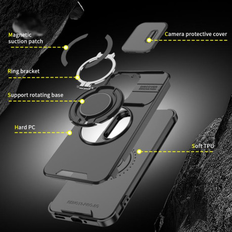 Противоударный чехол Sliding Camshield Ring Holder для OPPO Reno13 5G Global - фиолетовый