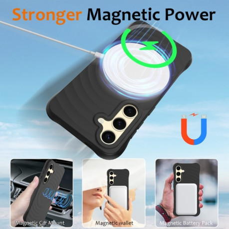 Противоударный чехол Wave Texture MagSafe Magnetic Liquid Silicone для Samsung Galaxy S24 FE 5G - черный