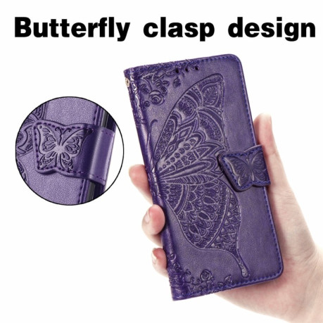 Чехол-книжка Butterfly Love Flower Embossed на Realme GT Master - темно-фиолетовый