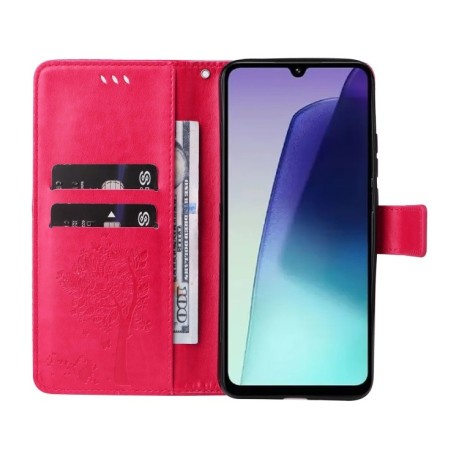 Чохол-книжка Happy Cat Pattern для Xiaomi Redmi 14C 4G/Poco C75/Redmi A4 5G - пурпурно-червоний