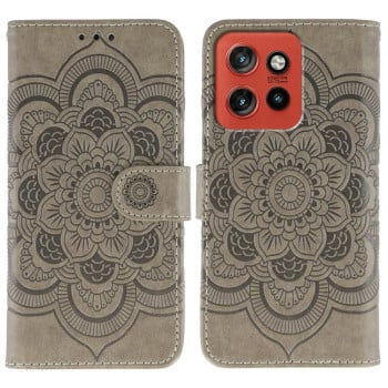 Чехол-книжка Sun Mandala Embossing Pattern на Motorola Edge 60 Neo 5G — серый
