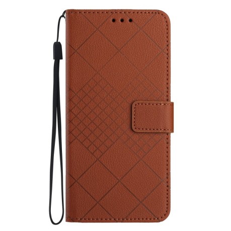 Чехол-книжка Rhombic Grid Texture для OnePlus 12 5G Global - коричневый