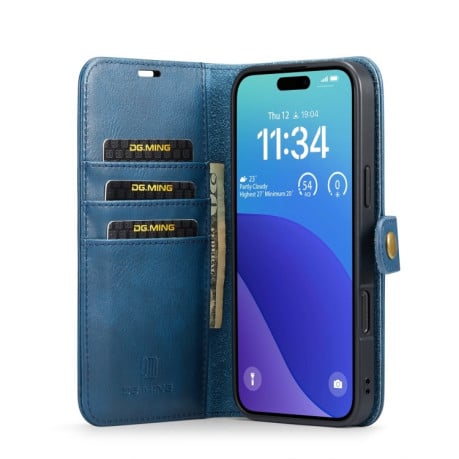 Чохол-книжка DGMING Crazy Horse Texture для iPhone 16 Pro - синій